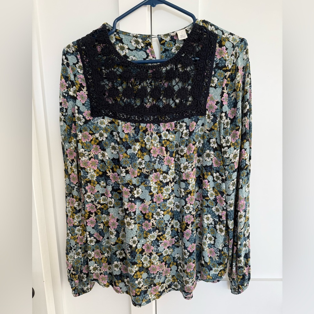 Caslon Multicolor Floral Lace Blouse